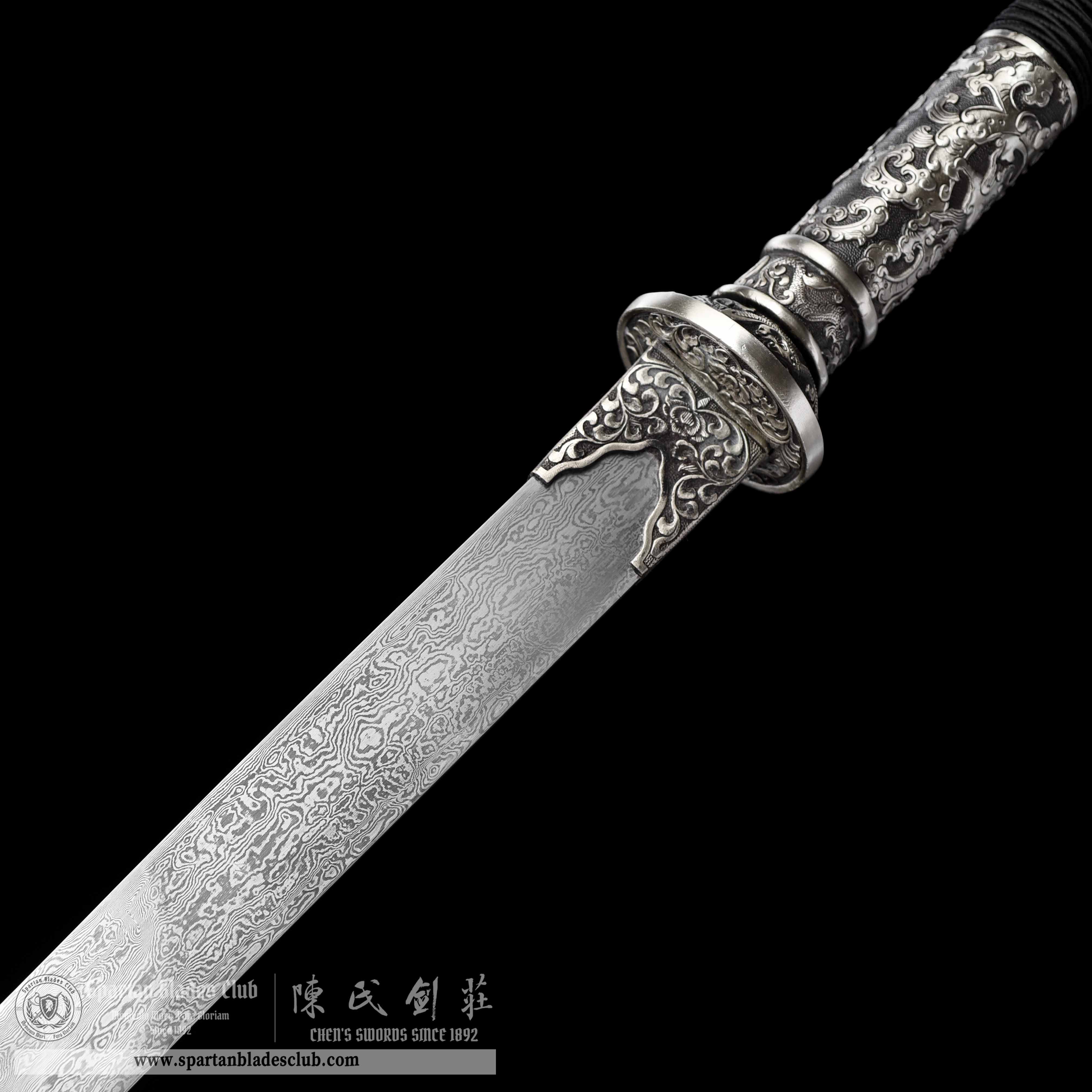 JYG06 | Yin Loong Miao Dao | Chinese sword | Damascus Steel | Loong(Chinese Dragon) | Ebony Wood | White Copper | Battle-Ready | Full-tang | Spartan Blades Club | CHEN'S SWORDS 1892 - Spartan Blades Club - 陳氏劍莊1892