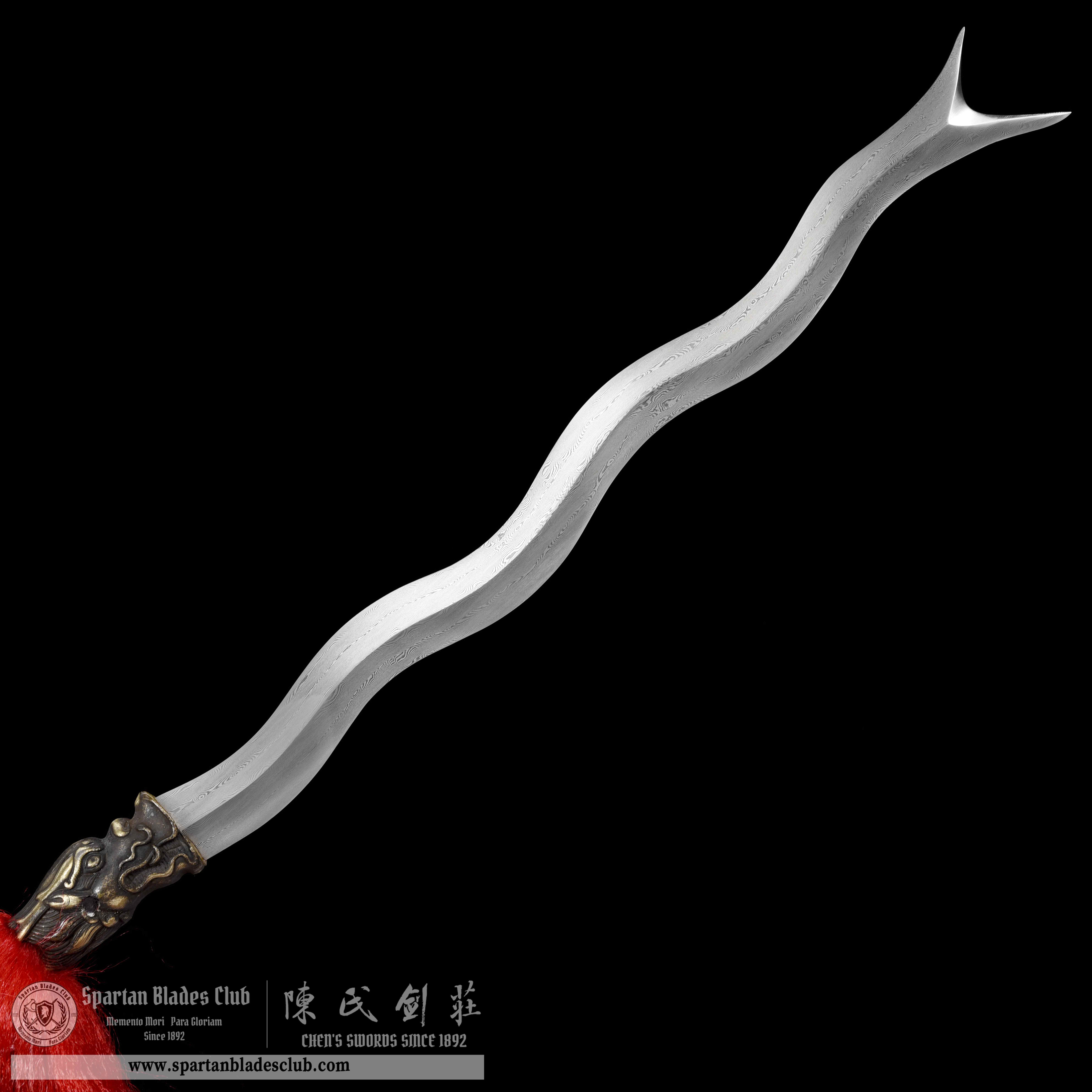 JYG04 | Zhangba She Mao | Chinese weapons | Damascus Steel | Loong(Chinese Dragon)  | Snake | Red | Battle-Ready | Full-tang | Spartan Blades Club | CHEN'S SWORDS 1892 - Spartan Blades Club - 陳氏劍莊1892