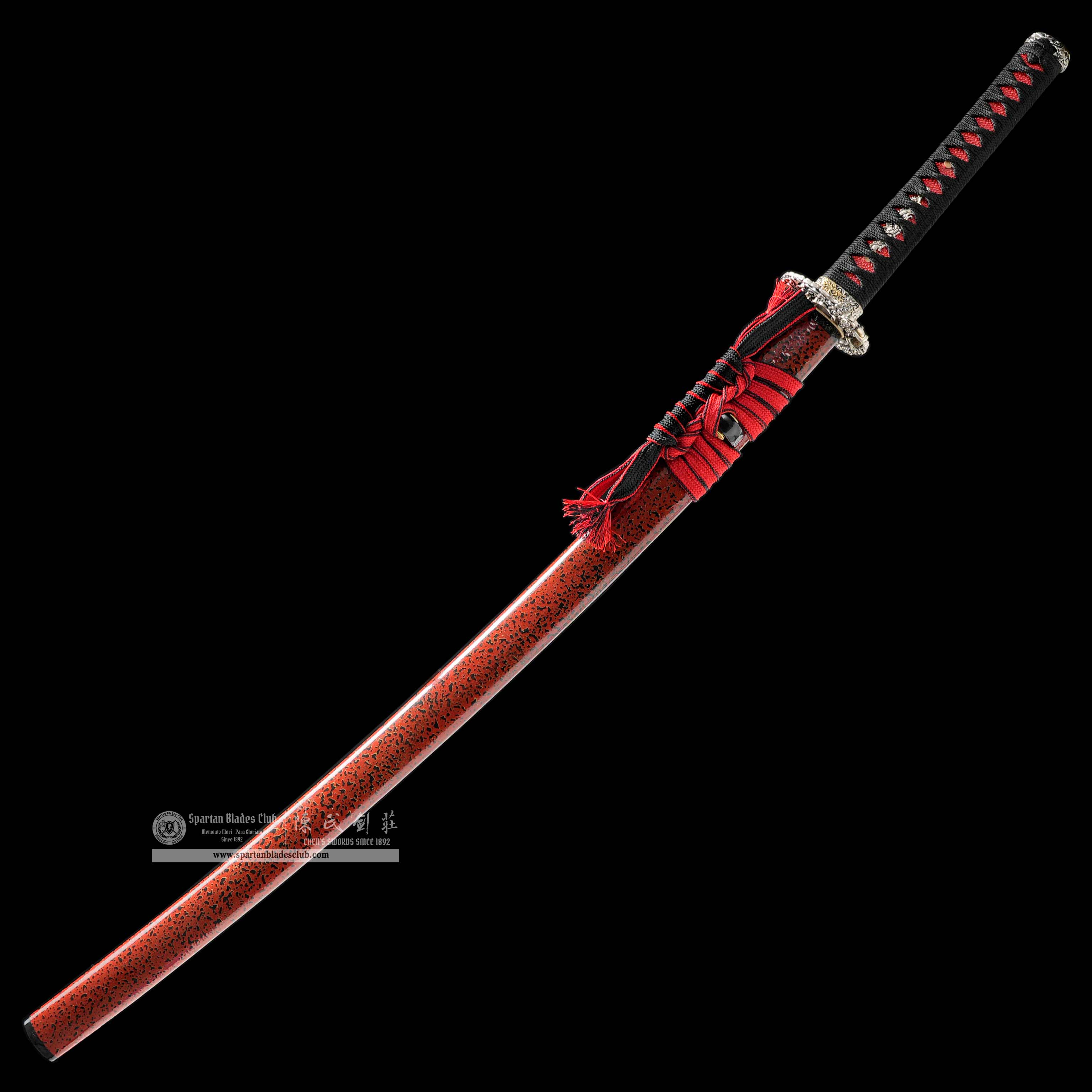 HY140 | XueDian Samurai | Katana | Damascus Steel | Heat-colored Black | Red | Loong(Chinese Dragon) | Battle-Ready | Full-tang | Spartan Blades Club | CHEN'S SWORDS 1892 - Spartan Blades Club - 陳氏劍莊1892