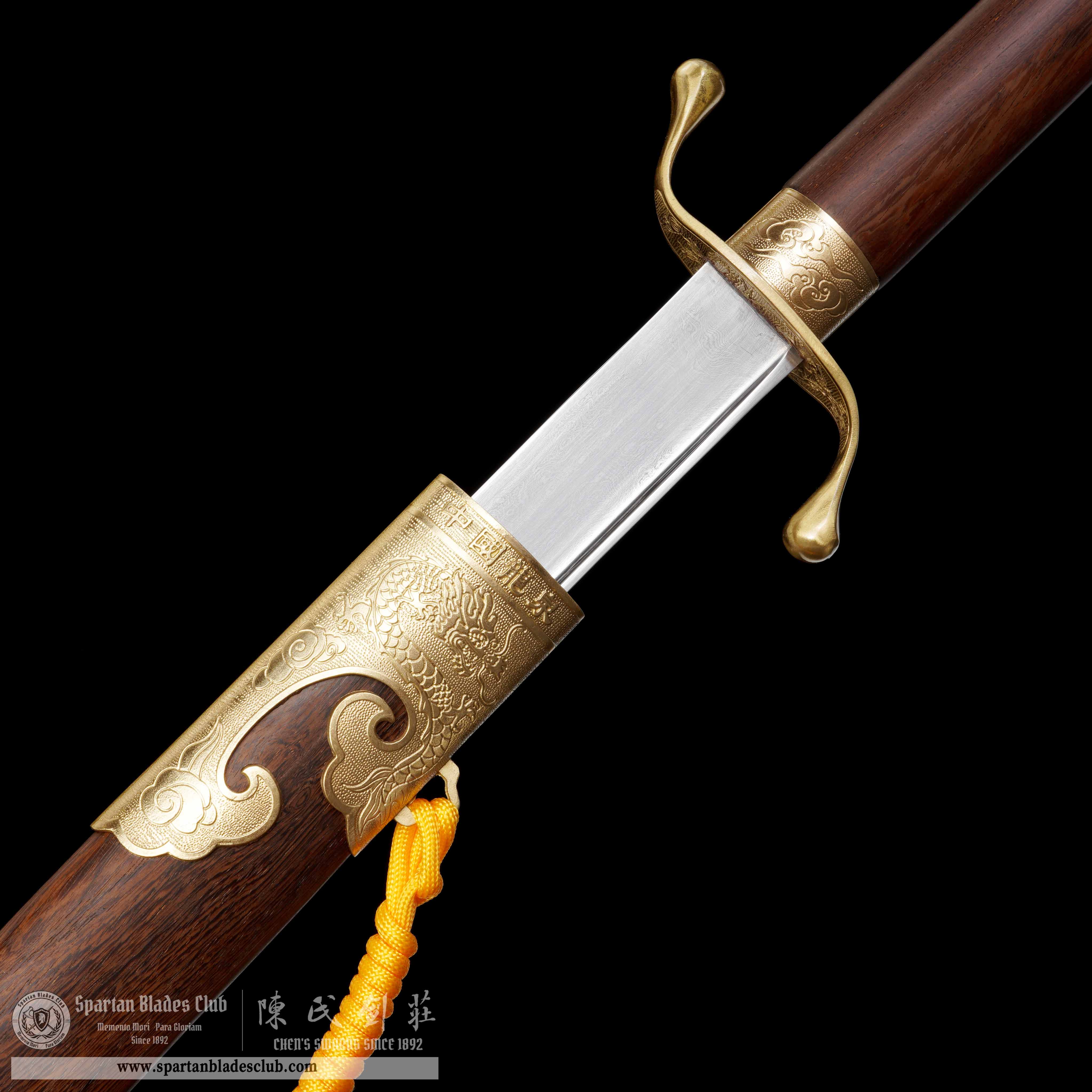 GU07 | LoongYun Tai Chi Dao | Damascus Steel | Loong(Chinese Dragon) | golden | Battle-Ready | Full-tang | Spartan Blades Club | CHEN'S SWORDS 1892 - Spartan Blades Club - 陳氏劍莊1892