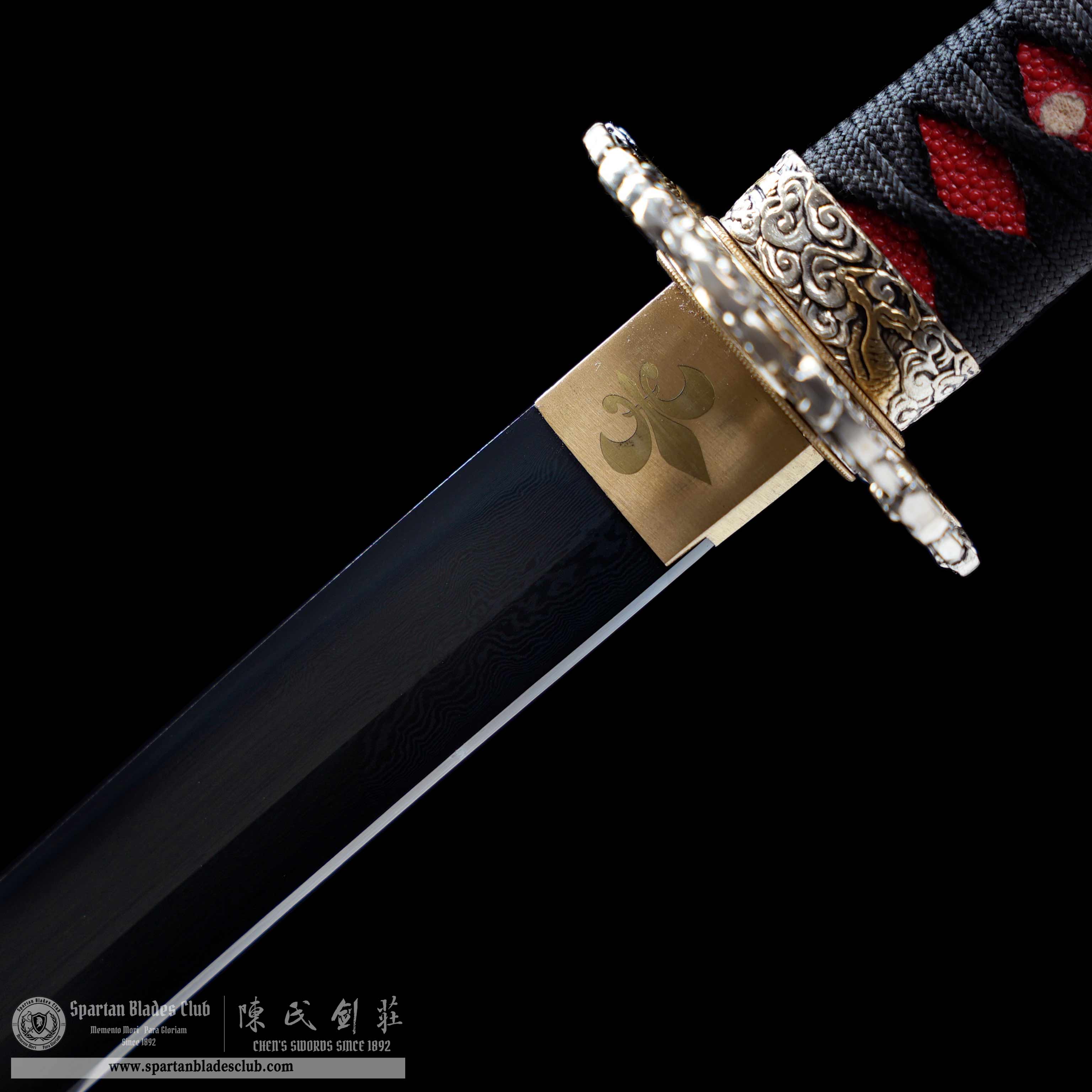 HY140 | XueDian Samurai | Katana | Damascus Steel | Heat-colored Black | Red | Loong(Chinese Dragon) | Battle-Ready | Full-tang | Spartan Blades Club | CHEN'S SWORDS 1892 - Spartan Blades Club - 陳氏劍莊1892