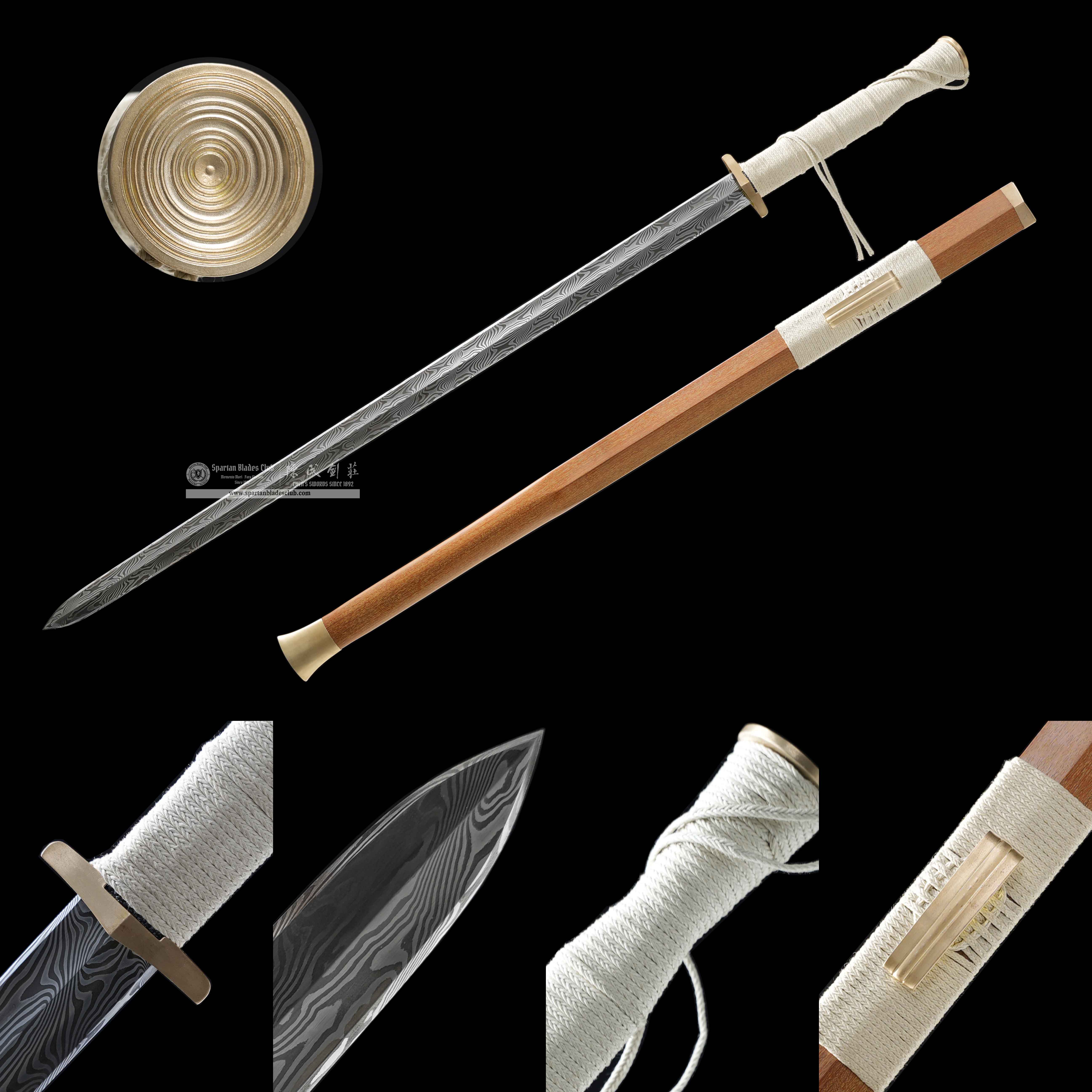 HY141 | SuBai HanJian | Damascus Steel | Solid wood&White | Battle-Ready | Full-tang | Spartan Blades Club | CHEN'S SWORDS 1892 - Spartan Blades Club - 陳氏劍莊1892