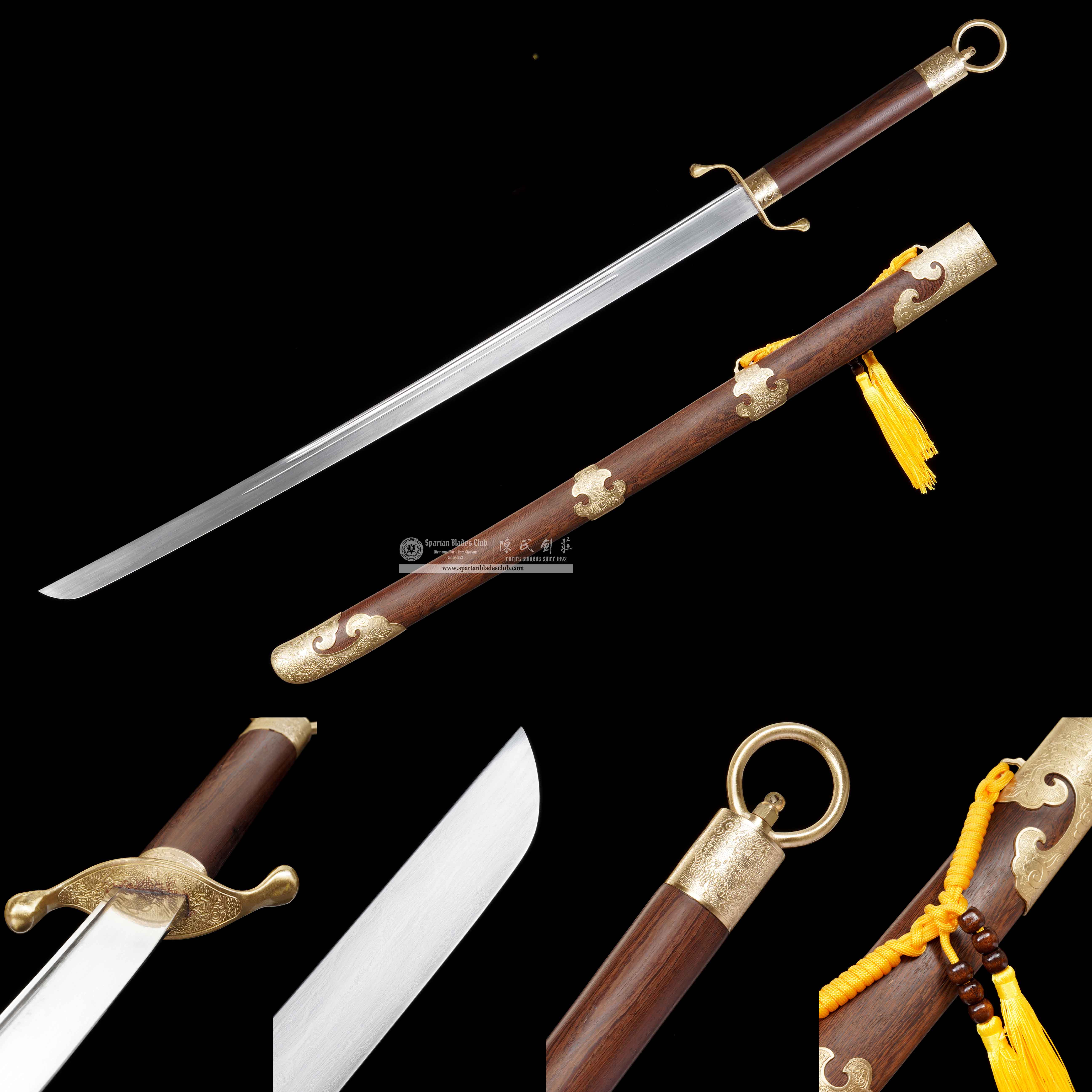 GU07 | LoongYun Tai Chi Dao | Damascus Steel | Loong(Chinese Dragon) | golden | Battle-Ready | Full-tang | Spartan Blades Club | CHEN'S SWORDS 1892 - Spartan Blades Club - 陳氏劍莊1892