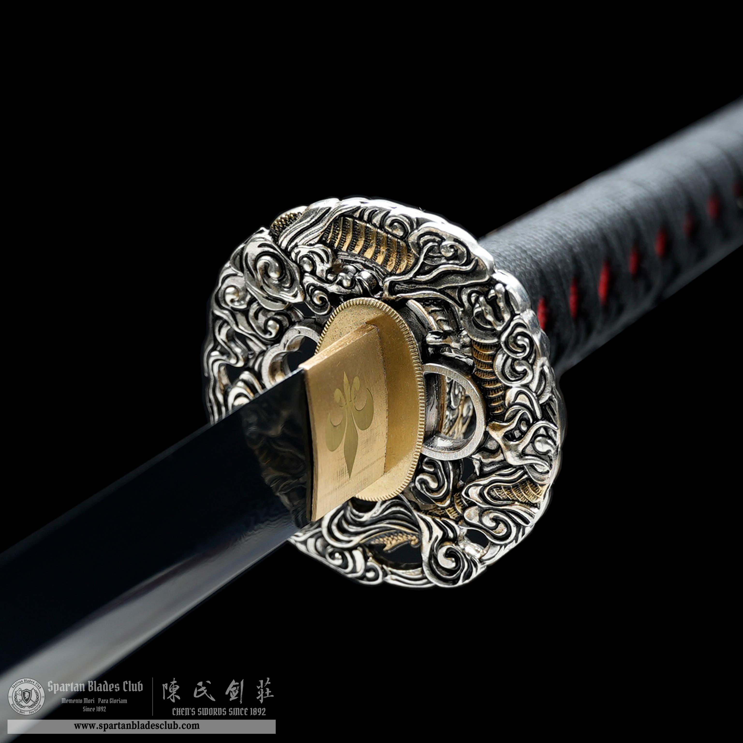 HY140 | XueDian Samurai | Katana | Damascus Steel | Heat-colored Black | Red | Loong(Chinese Dragon) | Battle-Ready | Full-tang | Spartan Blades Club | CHEN'S SWORDS 1892 - Spartan Blades Club - 陳氏劍莊1892