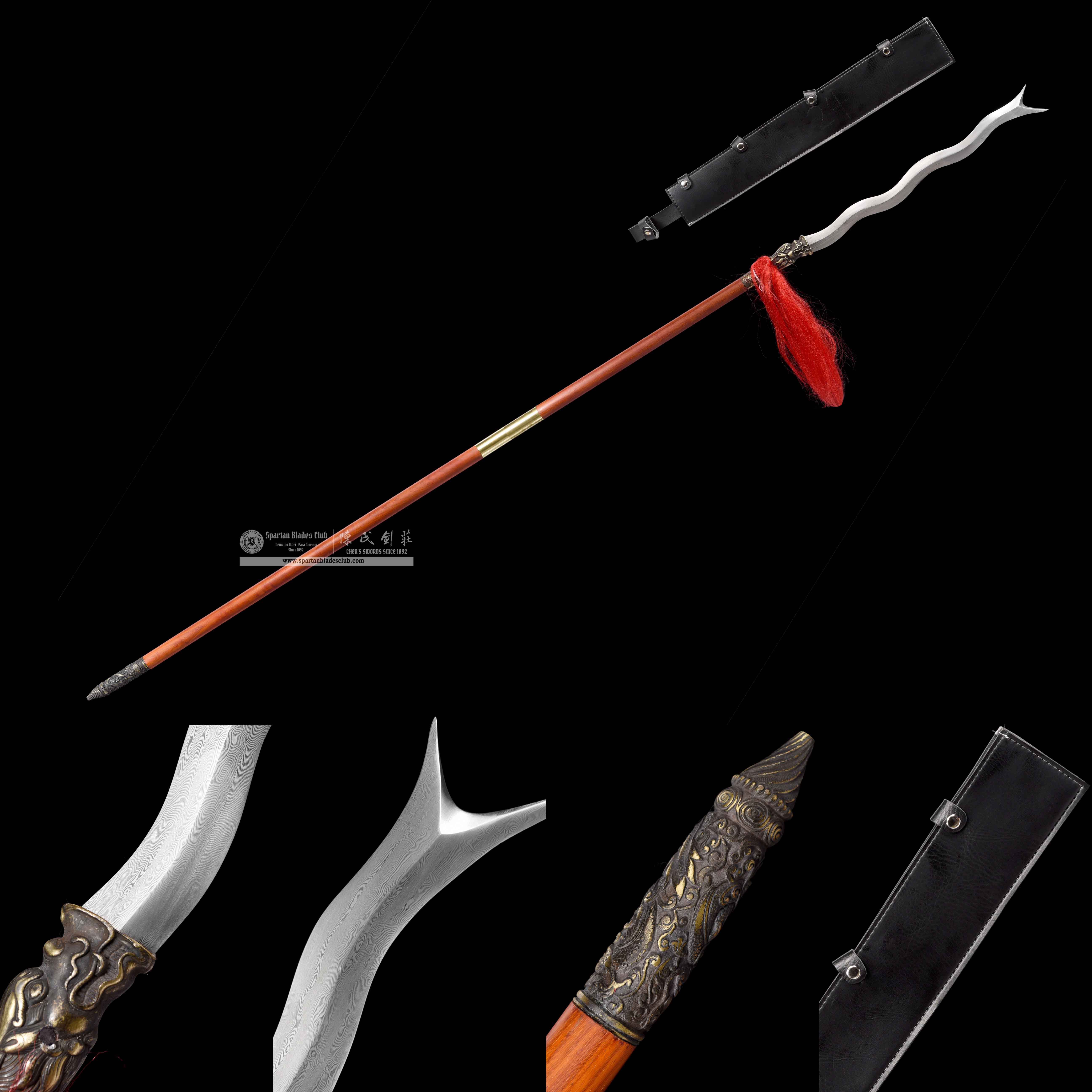 JYG04 | Zhangba She Mao | Chinese weapons | Damascus Steel | Loong(Chinese Dragon)  | Snake | Red | Battle-Ready | Full-tang | Spartan Blades Club | CHEN'S SWORDS 1892 - Spartan Blades Club - 陳氏劍莊1892
