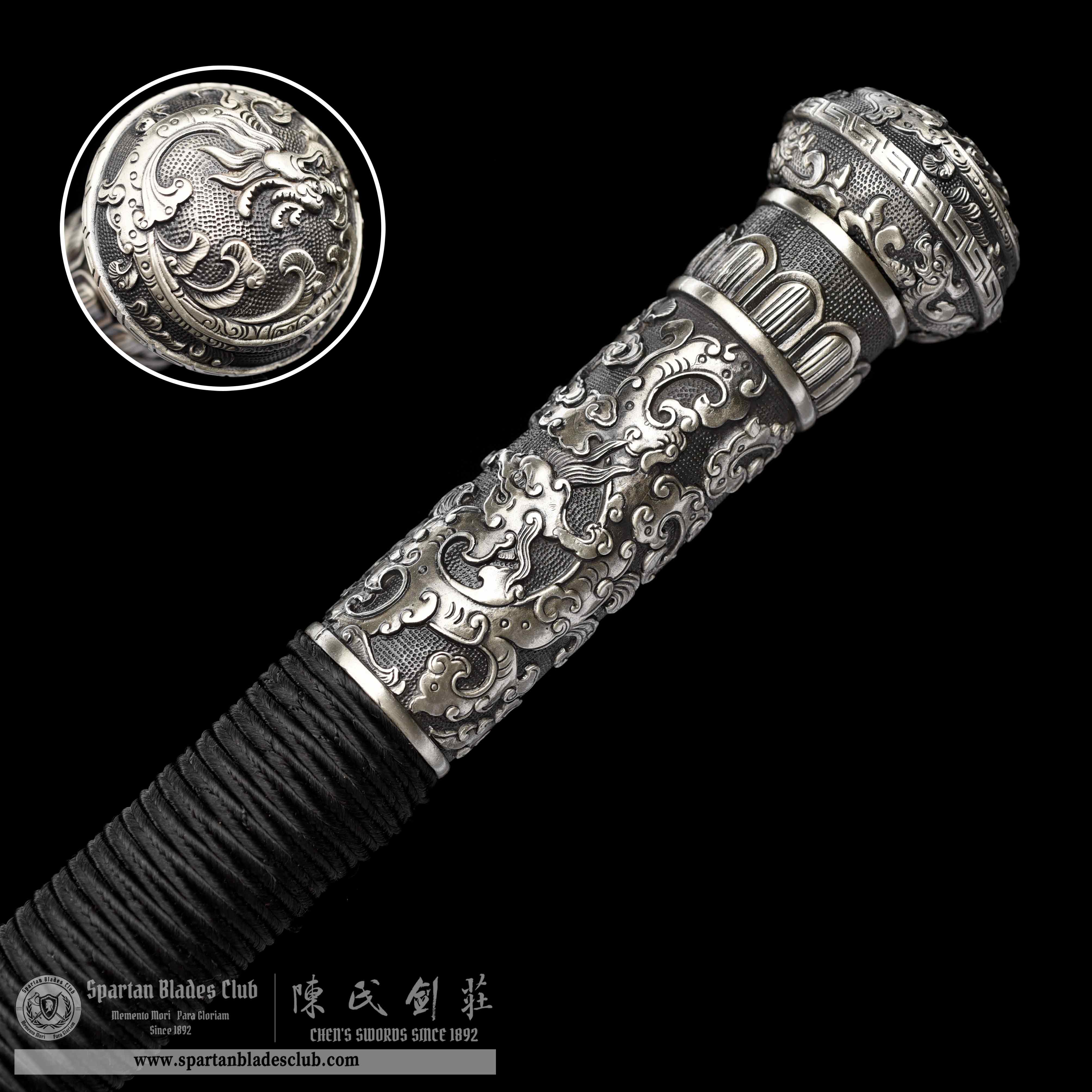 JYG06 | Yin Loong Miao Dao | Chinese sword | Damascus Steel | Loong(Chinese Dragon) | Ebony Wood | White Copper | Battle-Ready | Full-tang | Spartan Blades Club | CHEN'S SWORDS 1892 - Spartan Blades Club - 陳氏劍莊1892
