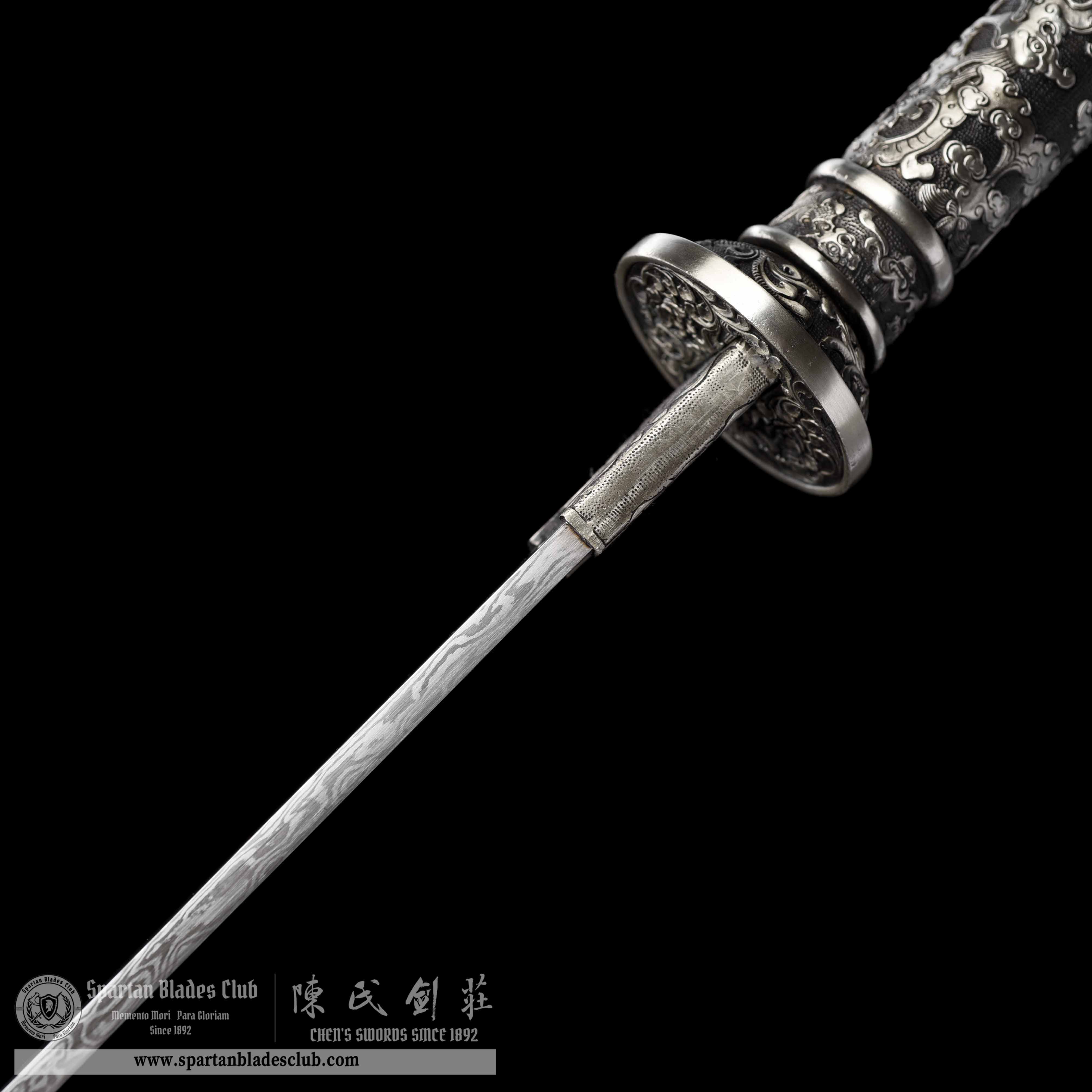 JYG06 | Yin Loong Miao Dao | Chinese sword | Damascus Steel | Loong(Chinese Dragon) | Ebony Wood | White Copper | Battle-Ready | Full-tang | Spartan Blades Club | CHEN'S SWORDS 1892 - Spartan Blades Club - 陳氏劍莊1892