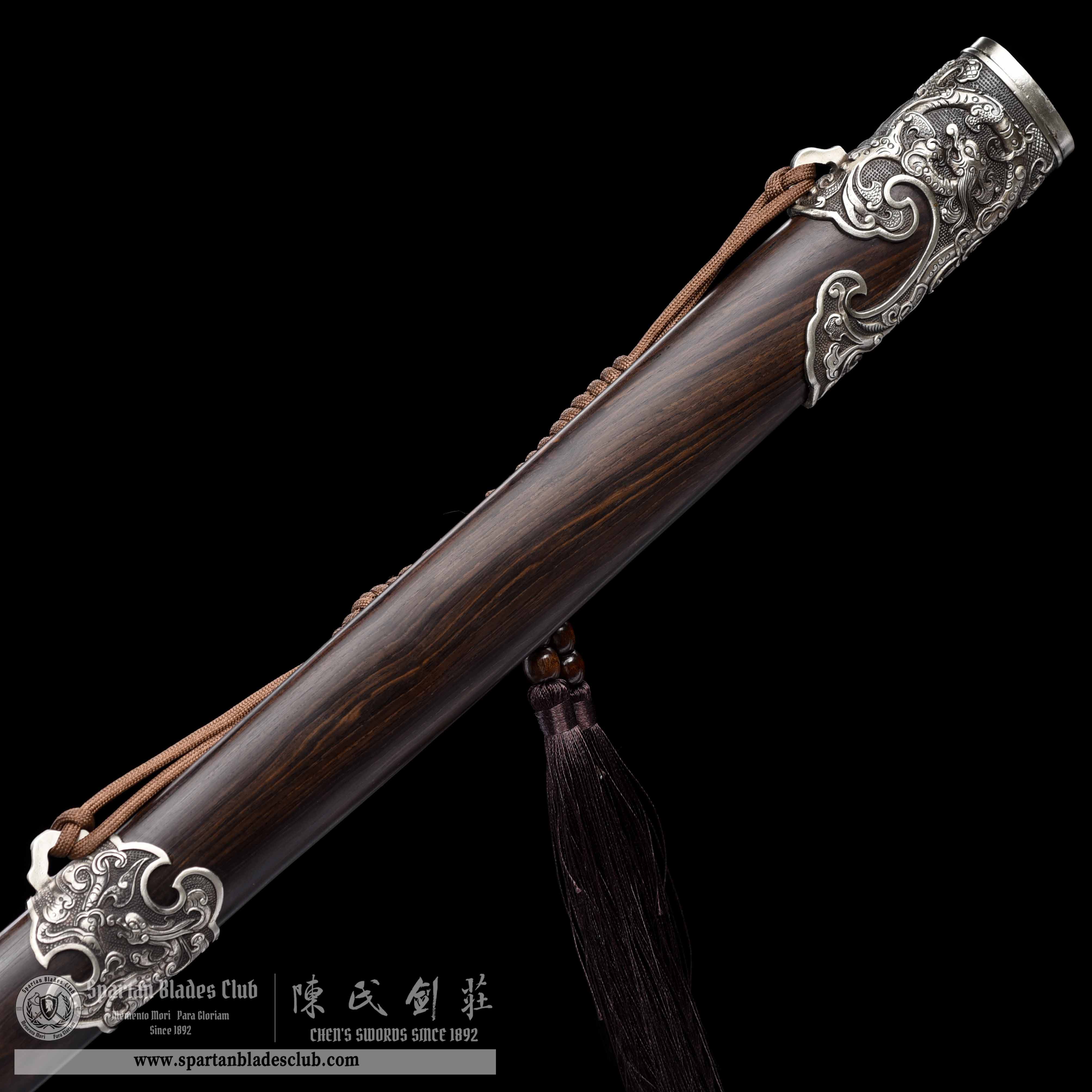 JYG06 | Yin Loong Miao Dao | Chinese sword | Damascus Steel | Loong(Chinese Dragon) | Ebony Wood | White Copper | Battle-Ready | Full-tang | Spartan Blades Club | CHEN'S SWORDS 1892 - Spartan Blades Club - 陳氏劍莊1892