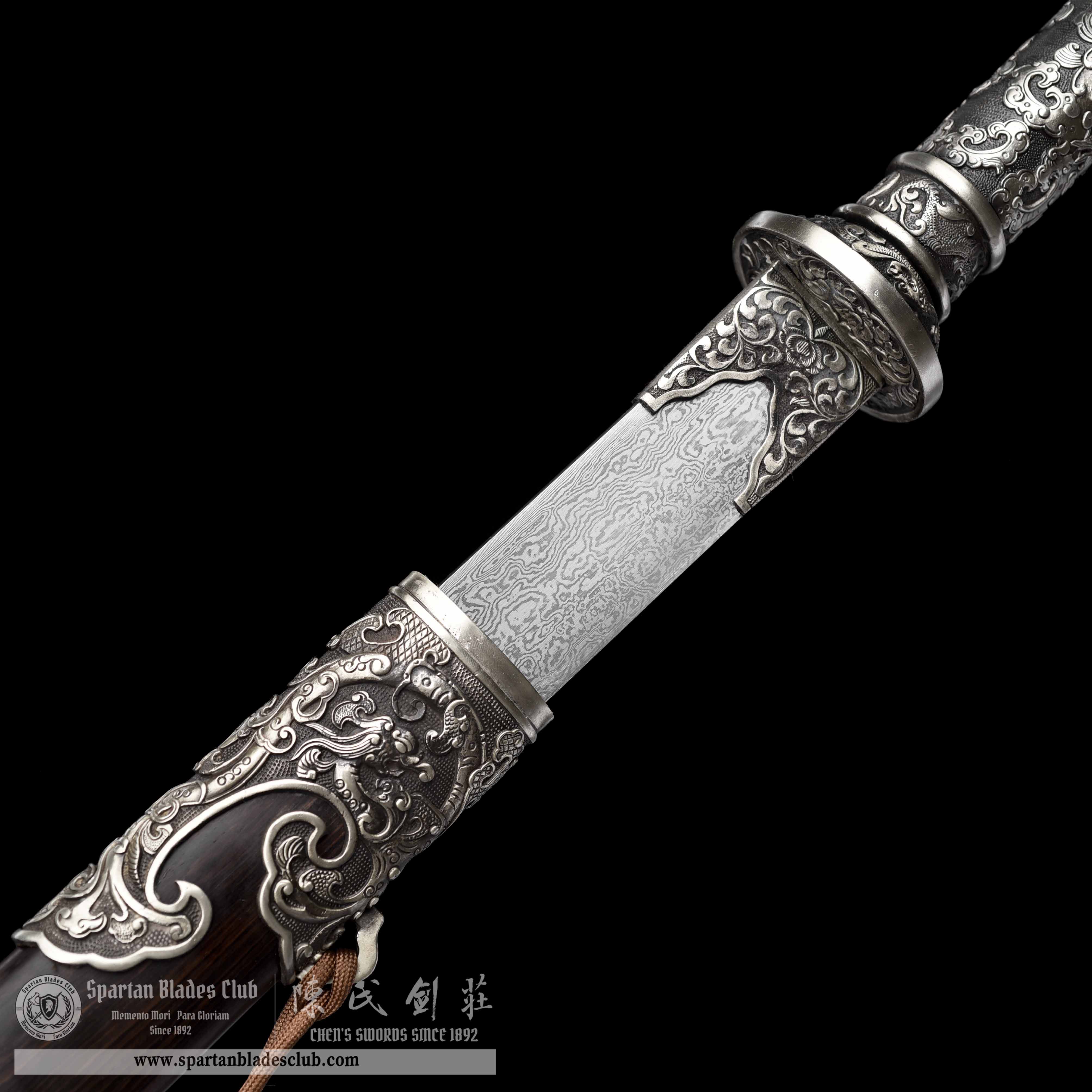 JYG06 | Yin Loong Miao Dao | Chinese sword | Damascus Steel | Loong(Chinese Dragon) | Ebony Wood | White Copper | Battle-Ready | Full-tang | Spartan Blades Club | CHEN'S SWORDS 1892 - Spartan Blades Club - 陳氏劍莊1892