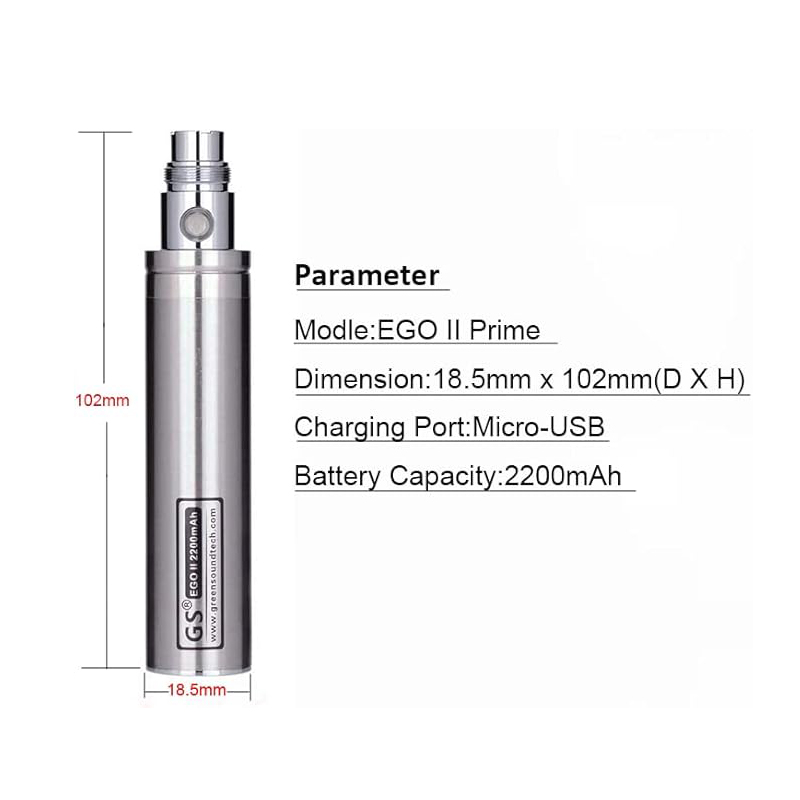 GS Ego II Prime 2200mAh Battery(Passthrough with Micro USB) - ismokvape--Purchase with Free Shipping!
