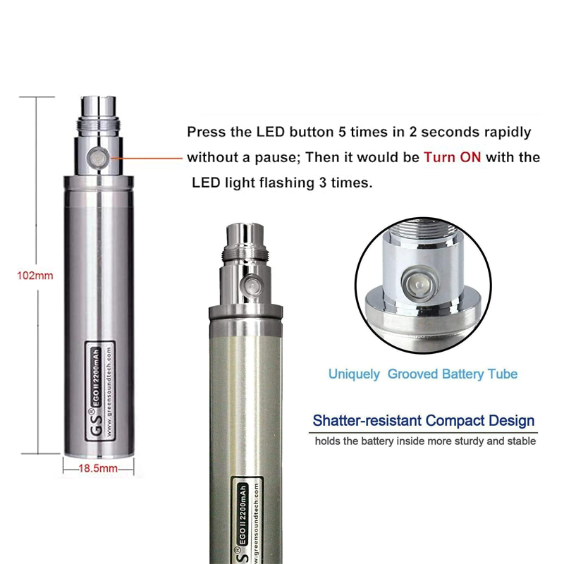 GS Ego II Prime 2200mAh Battery(Passthrough with Micro USB) - ismokvape--Purchase with Free Shipping!
