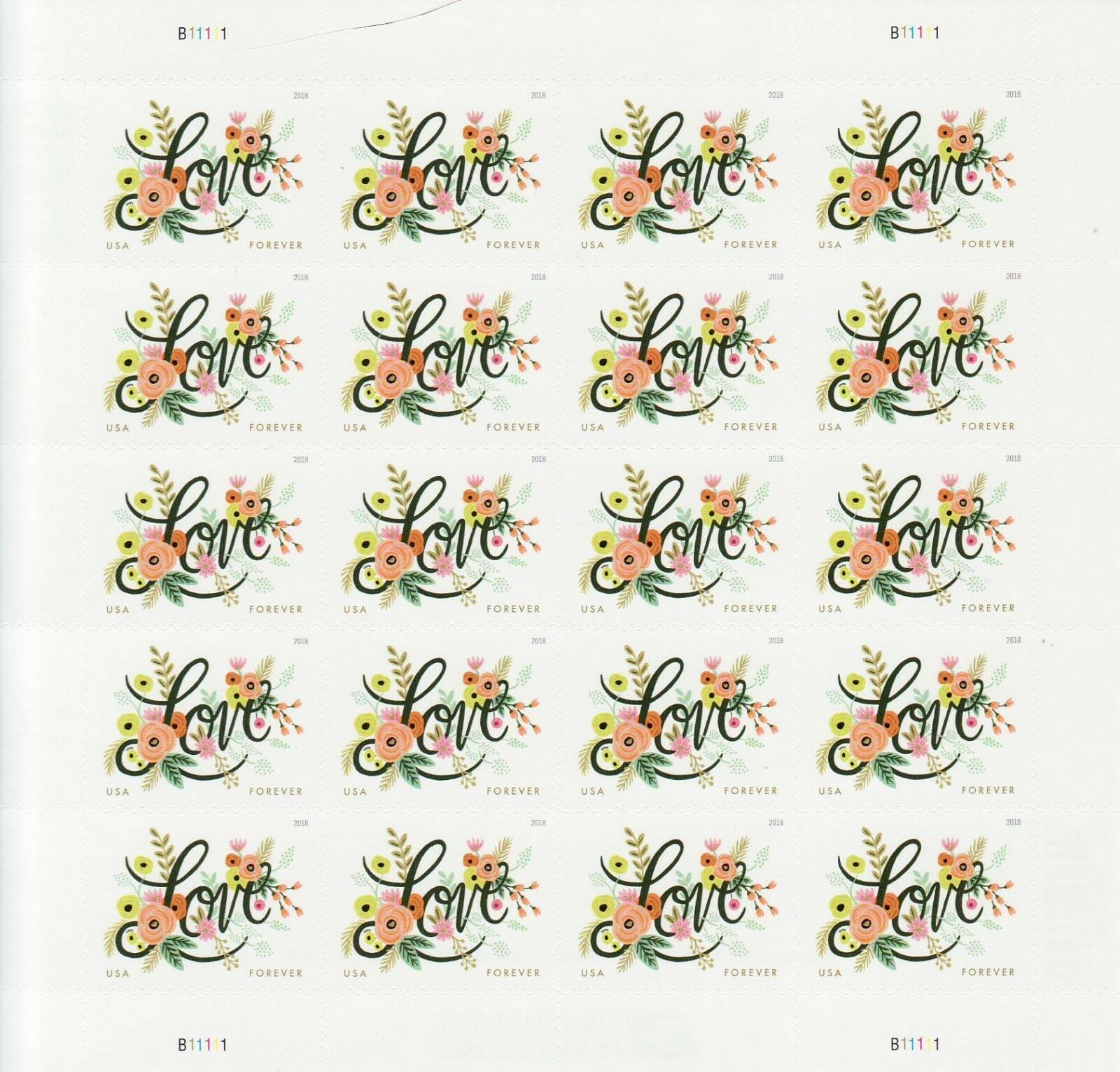 Love Flourishes 2018 - 5 Sheets / 100 Pcs