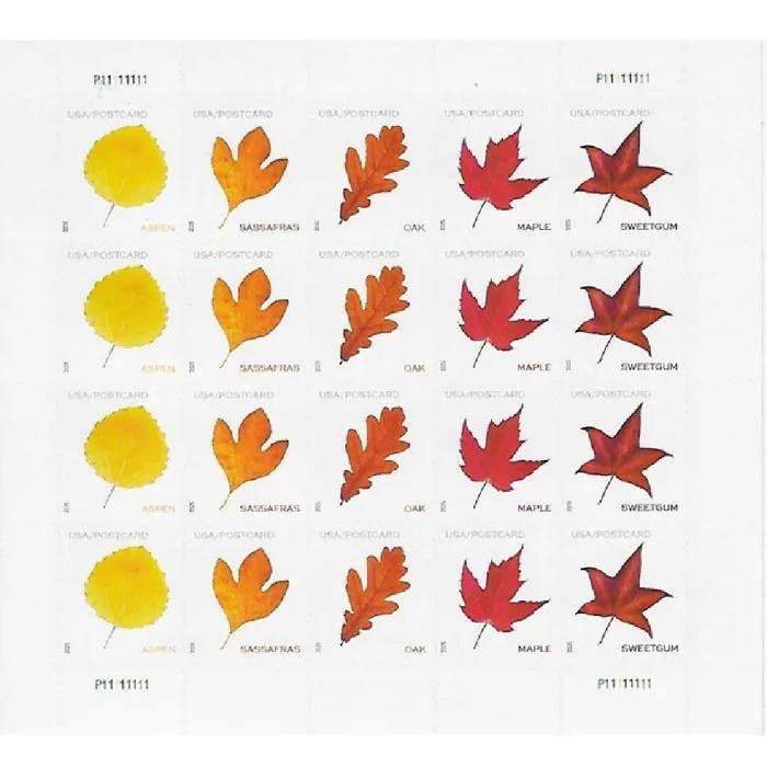 Vibrant Leaves Postcard 2025 - 5 Sheets / 100 Pcs