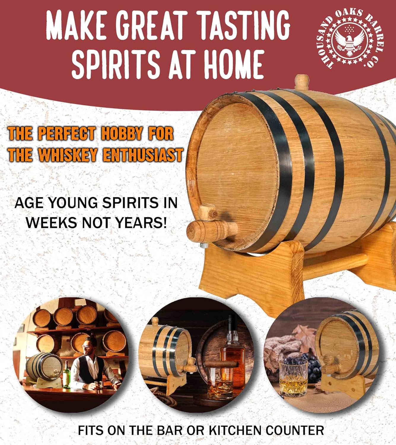 Thousand Oaks Barrel 5 gallon oak aging barrel with stand stopper and faucet