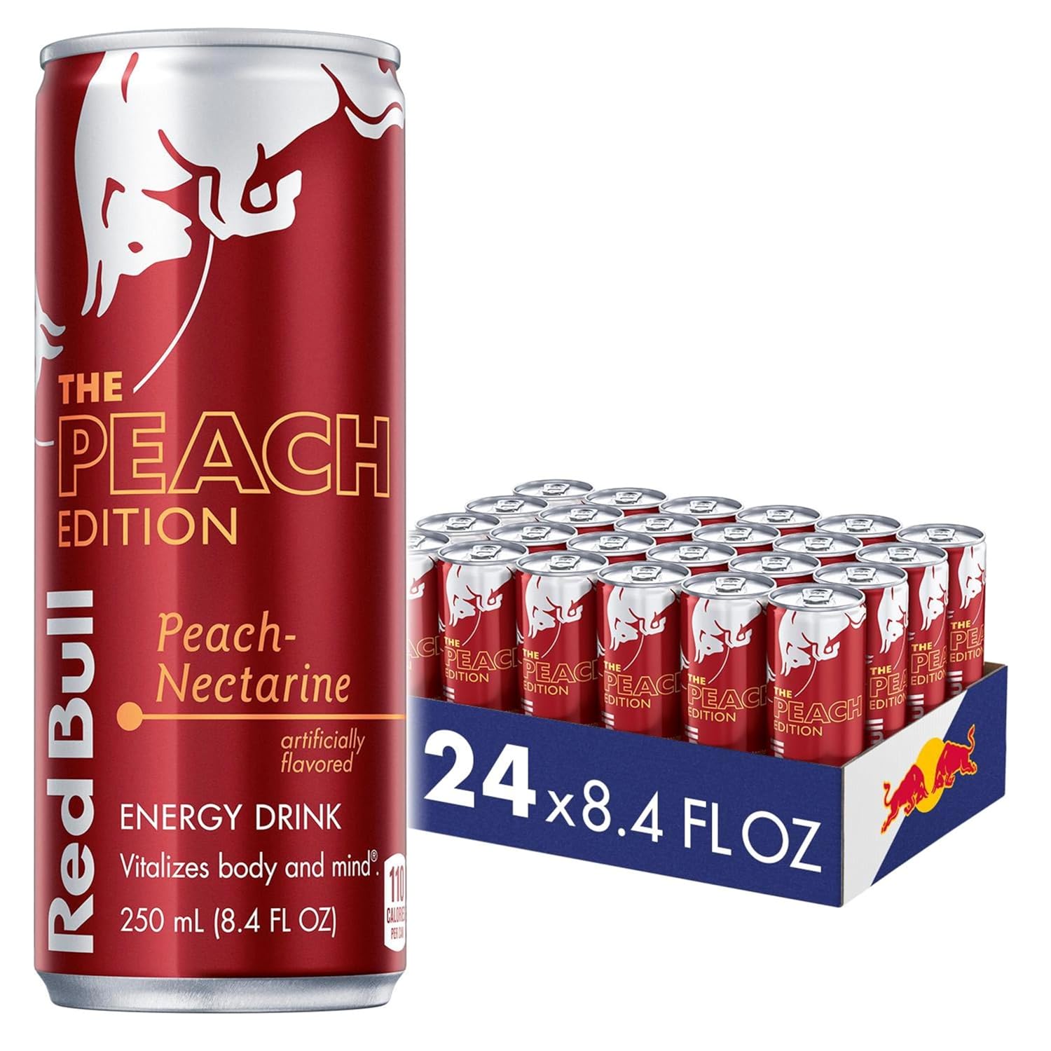 Red Bull Peach Edition Energy Drink, Peach Nectarine, with 80mg Caffeine plus Taurine & B Vitamins, 8.4 Fl Oz, 6 Packs of 4 Cans (Pack of 24)