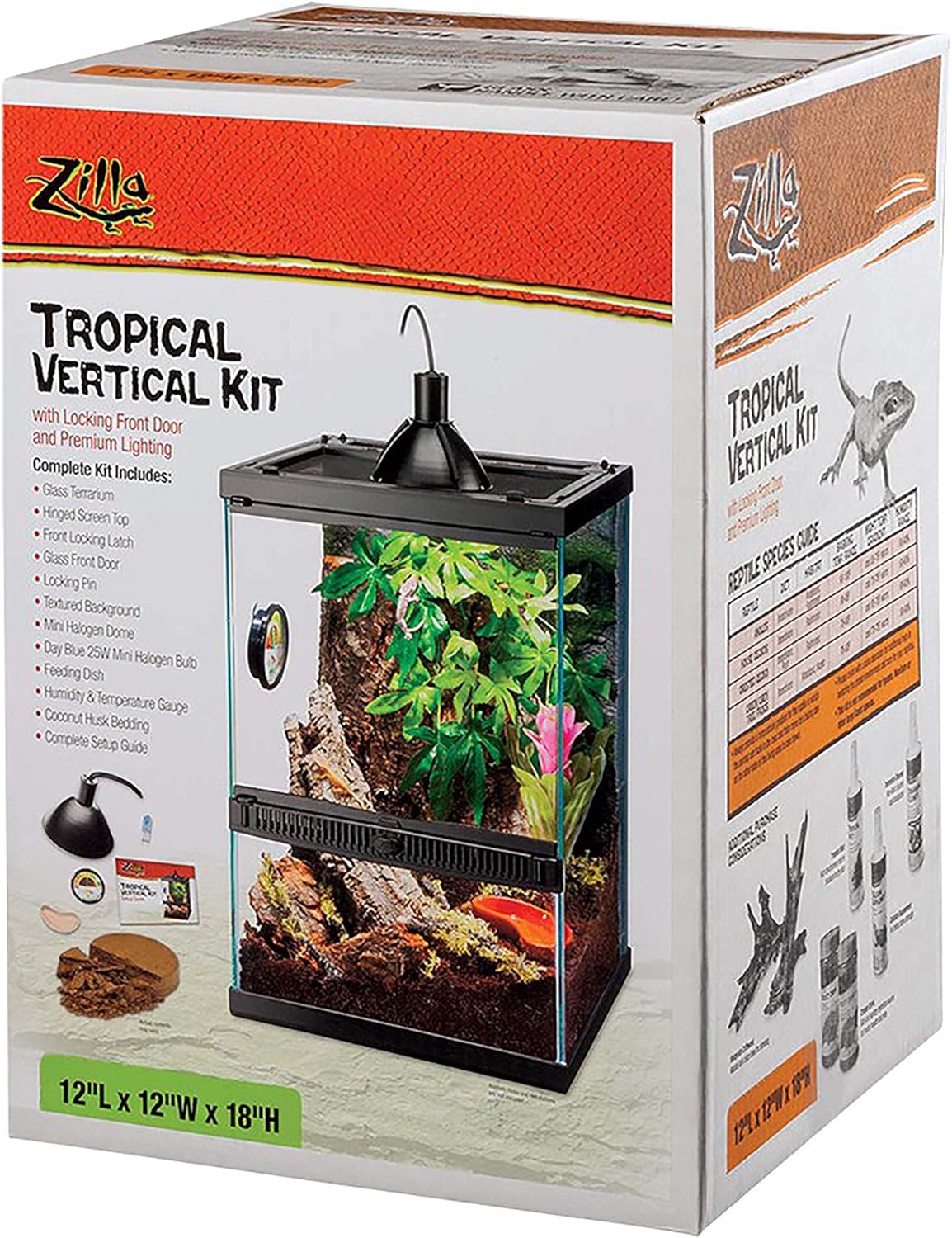 11 Gallon Glass Tropical Vertical Habitat Starter Kit for Small Tree Dwelling Reptiles & Amphibians