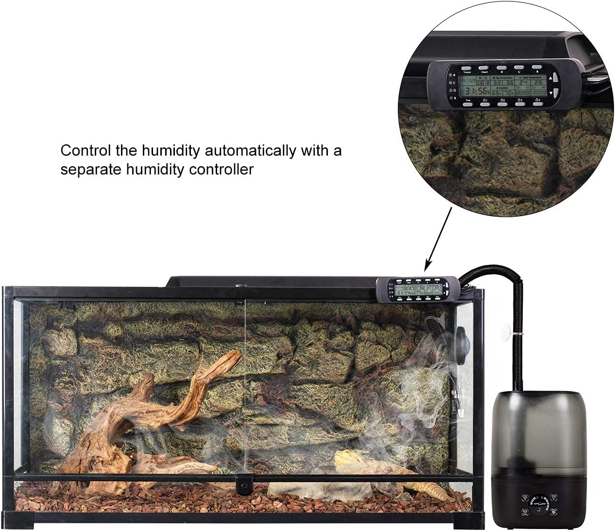 4L Reptile Fogger Mister Tank, Terrariums Digital Tank Timing Humidifier Smart Touch Screen Adjustable Fogger for Reptiles Amphibians Herps