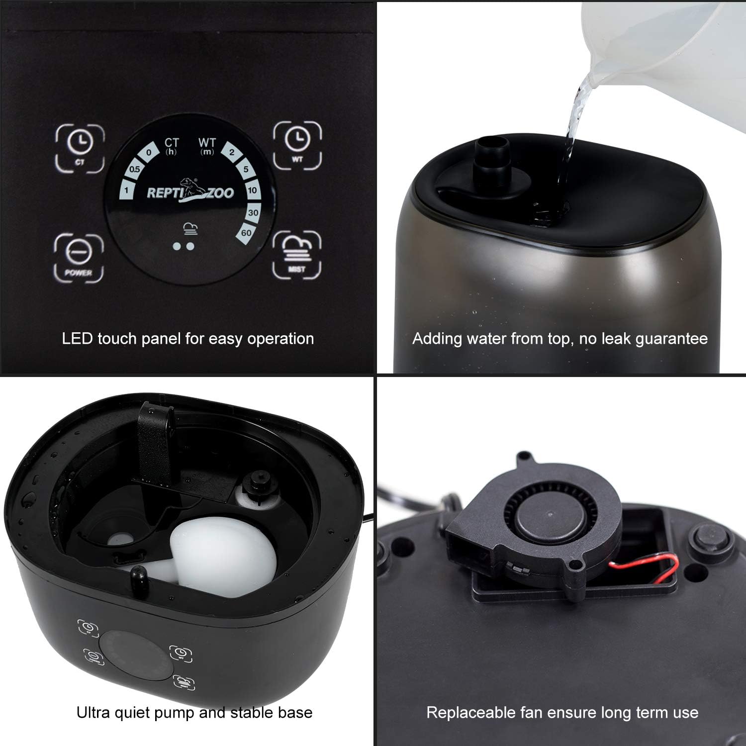 4L Reptile Fogger Mister Tank, Terrariums Digital Tank Timing Humidifier Smart Touch Screen Adjustable Fogger for Reptiles Amphibians Herps