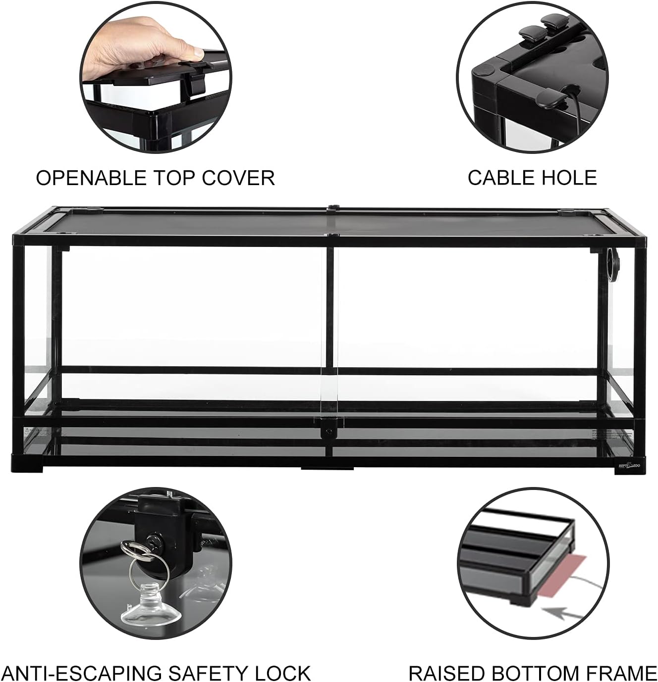 67Gallon Reptile Large Terrarium Upgrade Glass Front Opening Tank Sliding Door with Screen Ventilation Reptile Terrarium About 48