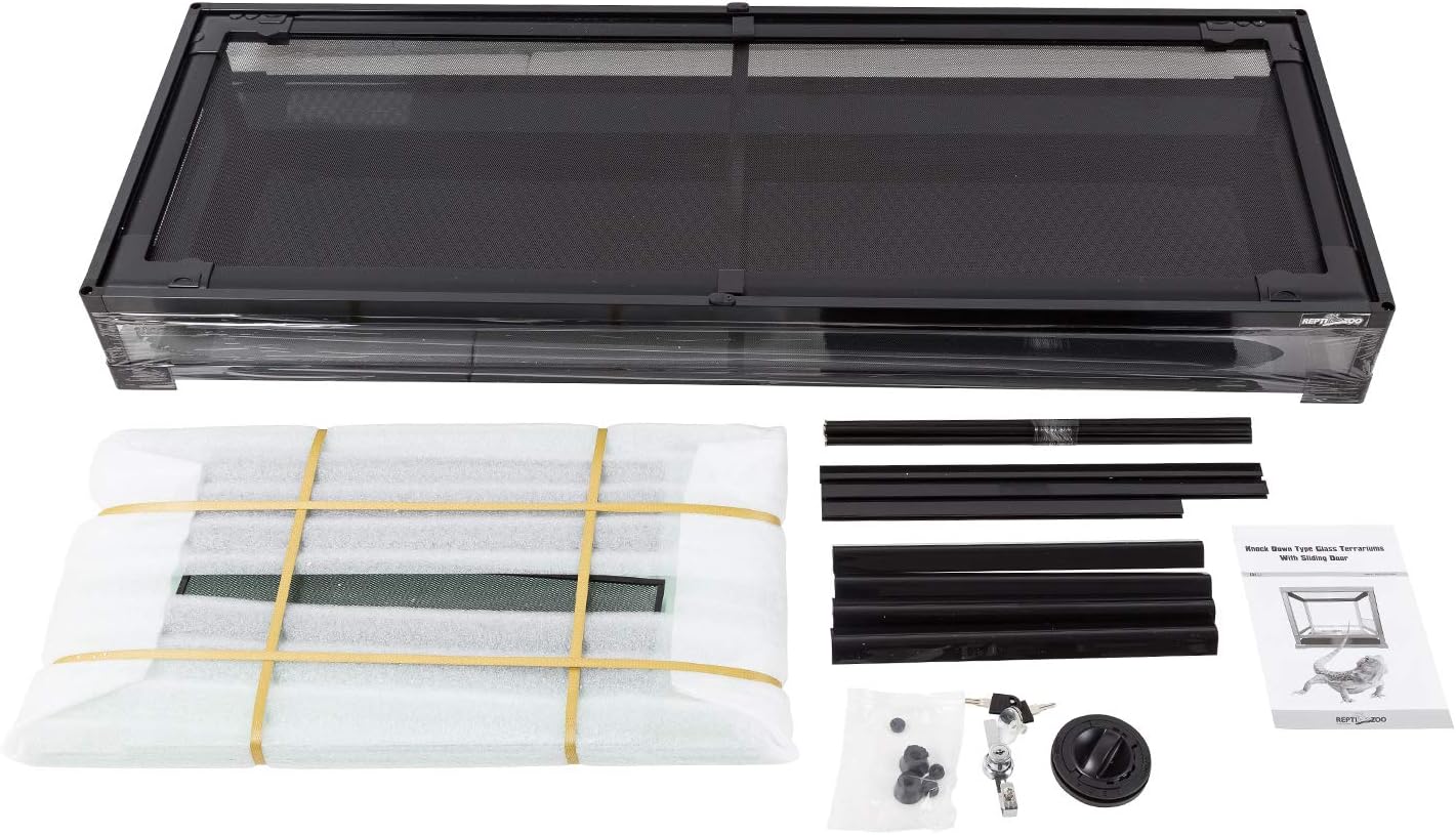 67Gallon Reptile Large Terrarium Upgrade Glass Front Opening Tank Sliding Door with Screen Ventilation Reptile Terrarium About 48