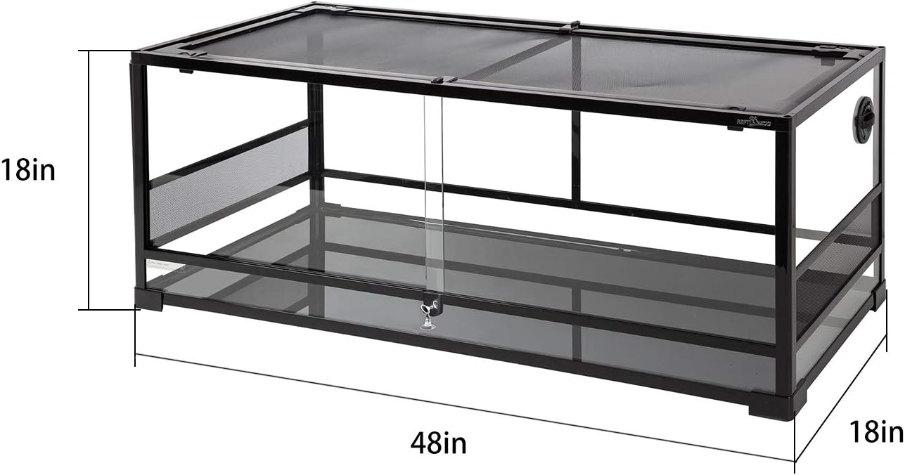 67Gallon Reptile Large Terrarium Upgrade Glass Front Opening Tank Sliding Door with Screen Ventilation Reptile Terrarium About 48