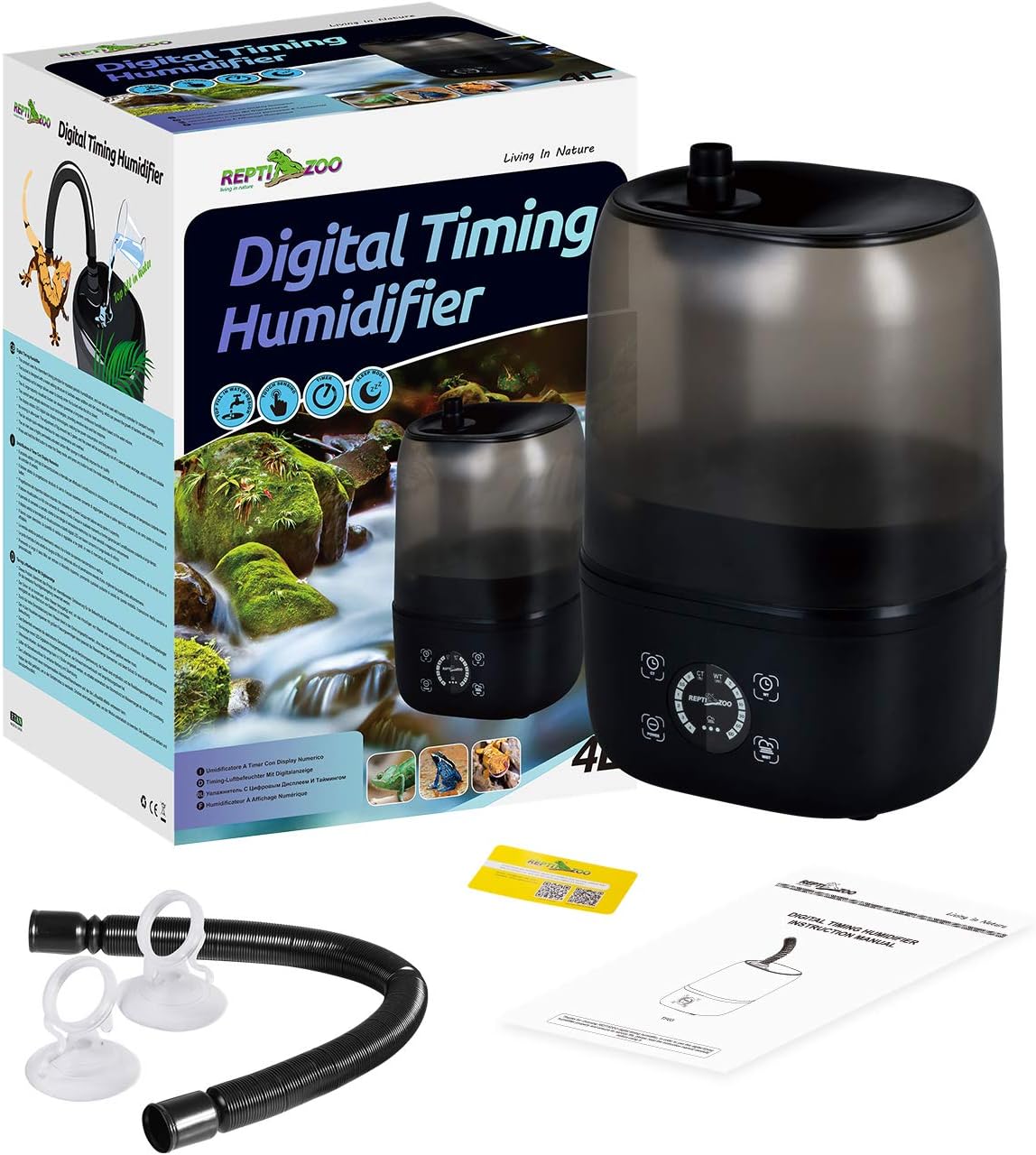 4L Reptile Fogger Mister Tank, Terrariums Digital Tank Timing Humidifier Smart Touch Screen Adjustable Fogger for Reptiles Amphibians Herps