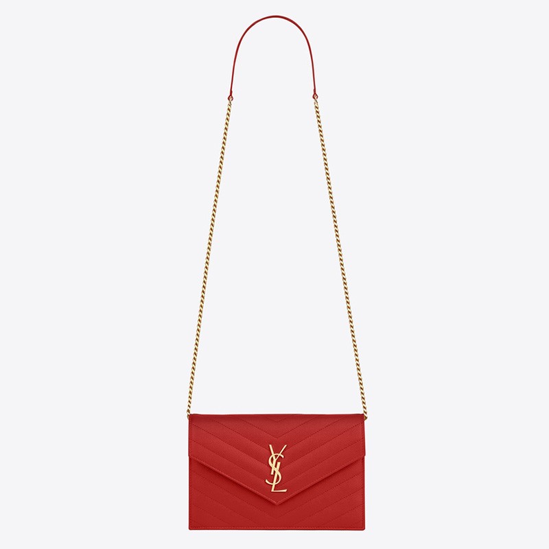 Saint Laurent Envelope Chain Wallet In Grain De Poudre Embossed