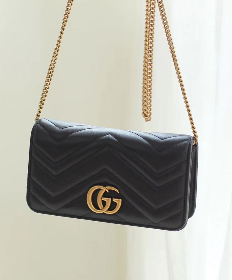 Gucci Marmont GG Mini Quilted Black Leather Cross Body Bag 488426 Black