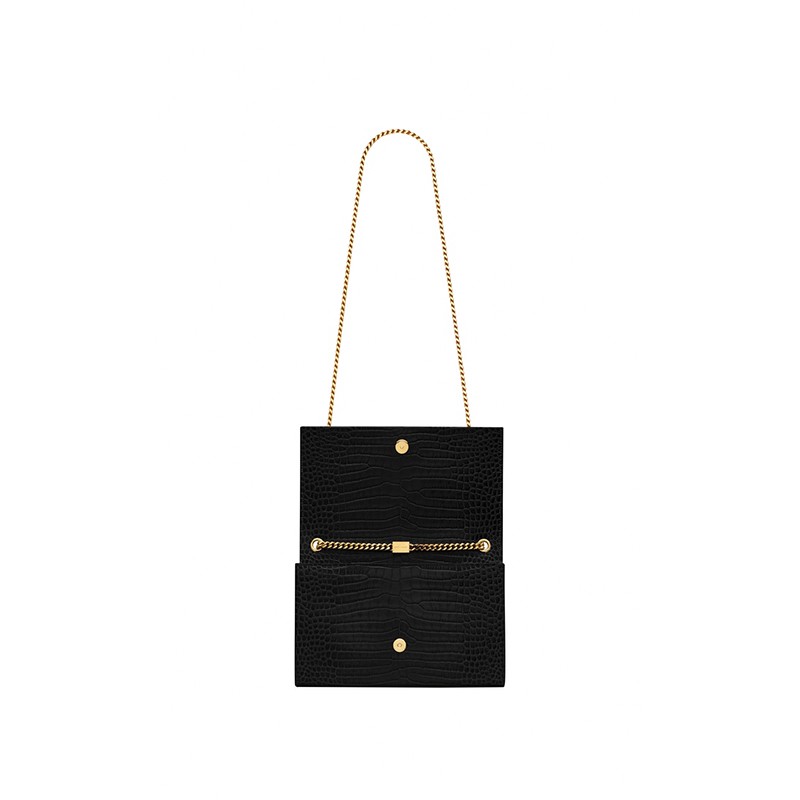 Saint Laurent Medium Kate Tassel Chain Bag In Black Crocodile Em