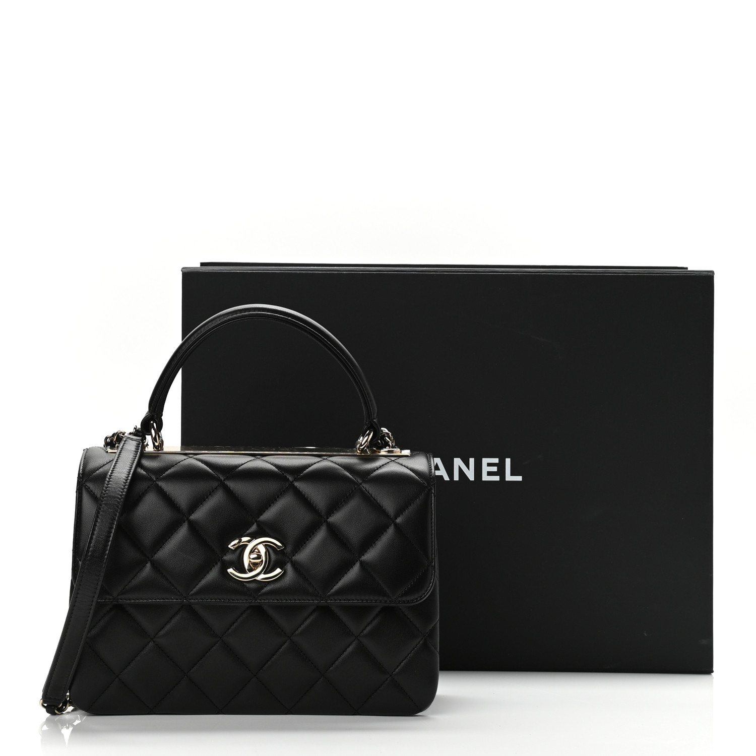 Lambskin Quilted Small Trendy CC Dual Handle Flap Bag Black
