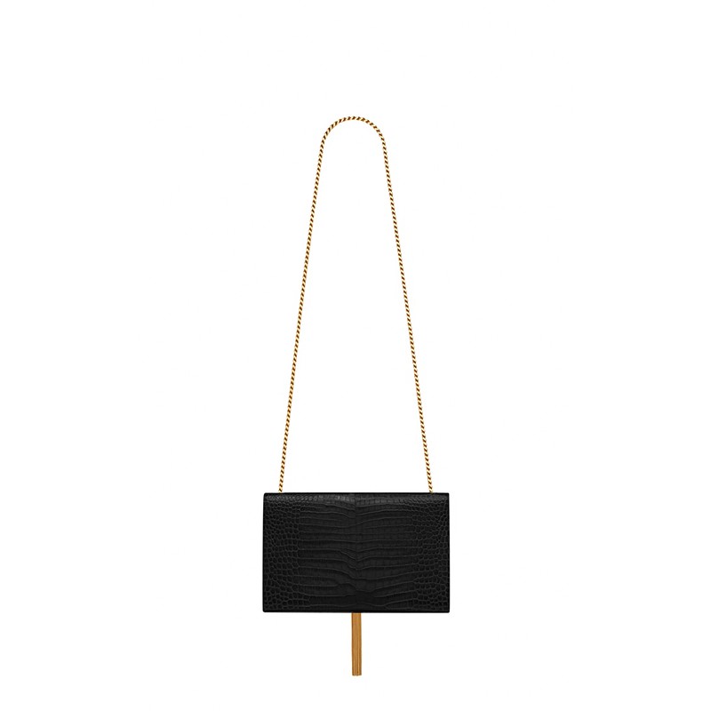Saint Laurent Medium Kate Tassel Chain Bag In Black Crocodile Em