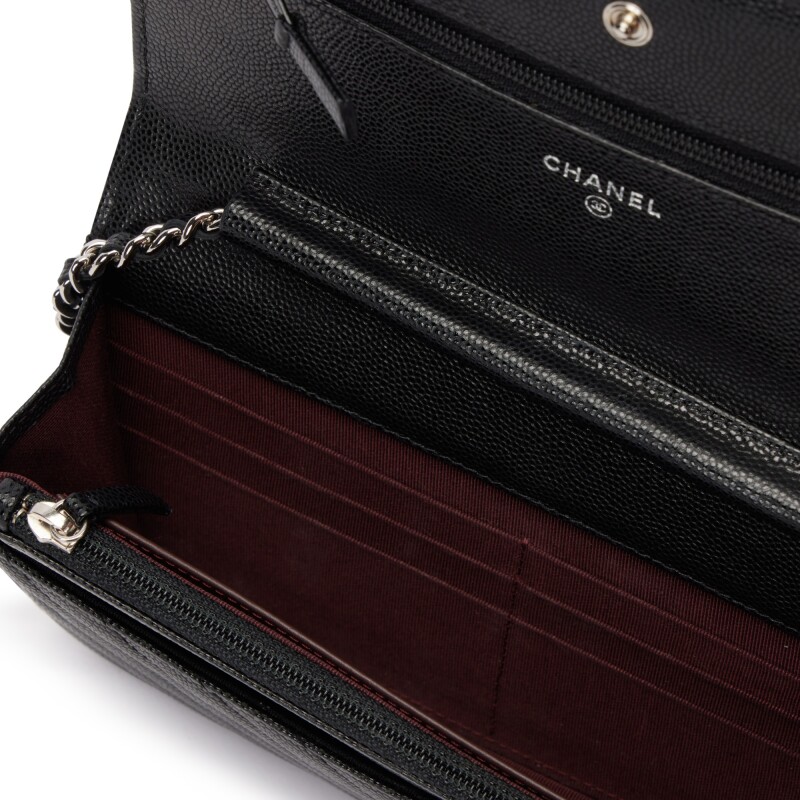 Black Caviar Chevron Wallet On Chain Silver Hardware