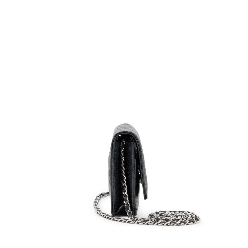 Black Quilted Caviar Wallet On Chain Silver Hardware