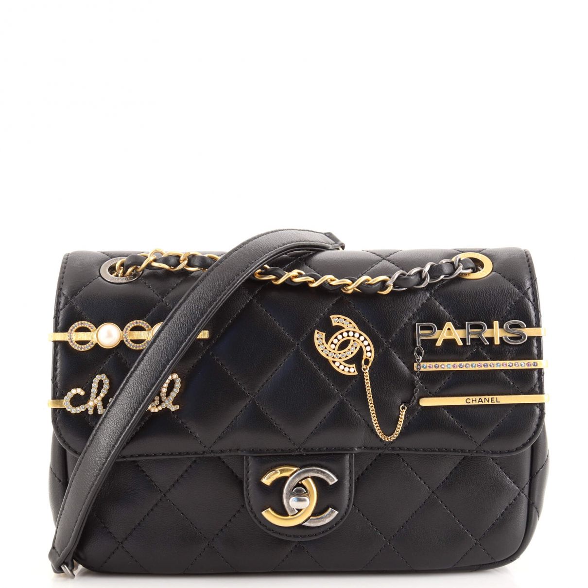 Chanel Black Small Flap Bag Embellished Glass Pearls