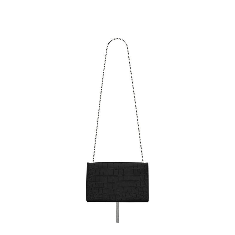 Saint Laurent Medium Kate Tassel Chain Bag In Black Crocodile Em
