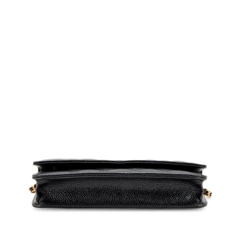 Black Quilted Caviar Wallet On Chain Gold Hardware