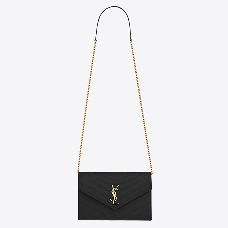 Saint Laurent Envelope Chain Wallet In Grain De Poudre Embossed