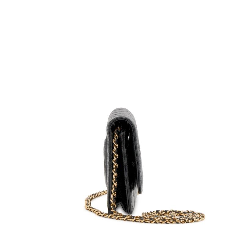 Black Quilted Caviar Wallet On Chain Gold Hardware