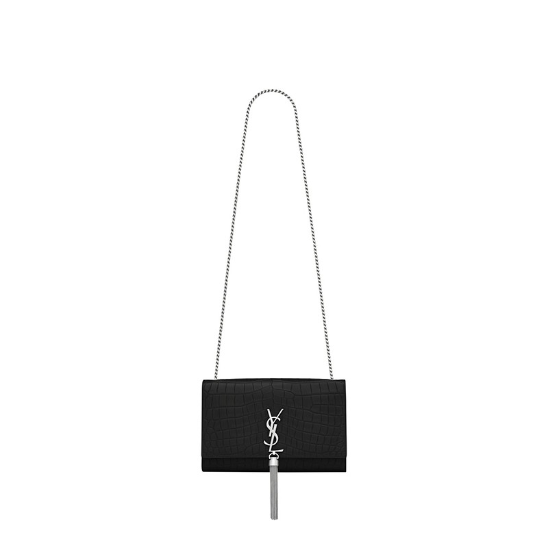 Saint Laurent Medium Kate Tassel Chain Bag In Black Crocodile Em