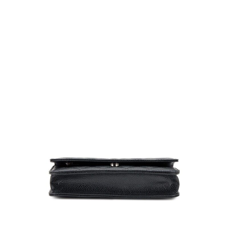 Black Quilted Caviar Wallet On Chain Silver Hardware
