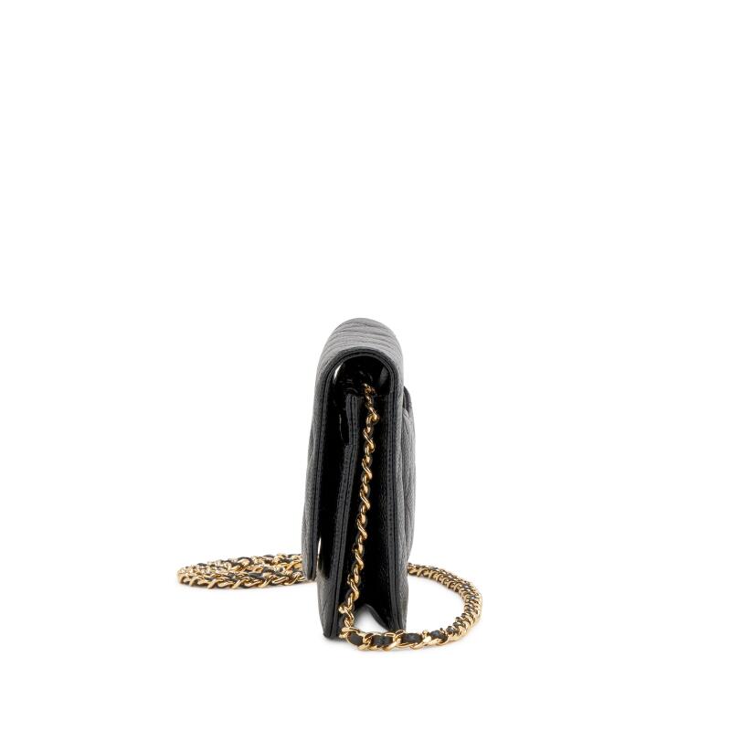 Black Quilted Caviar Wallet On Chain Gold Hardware