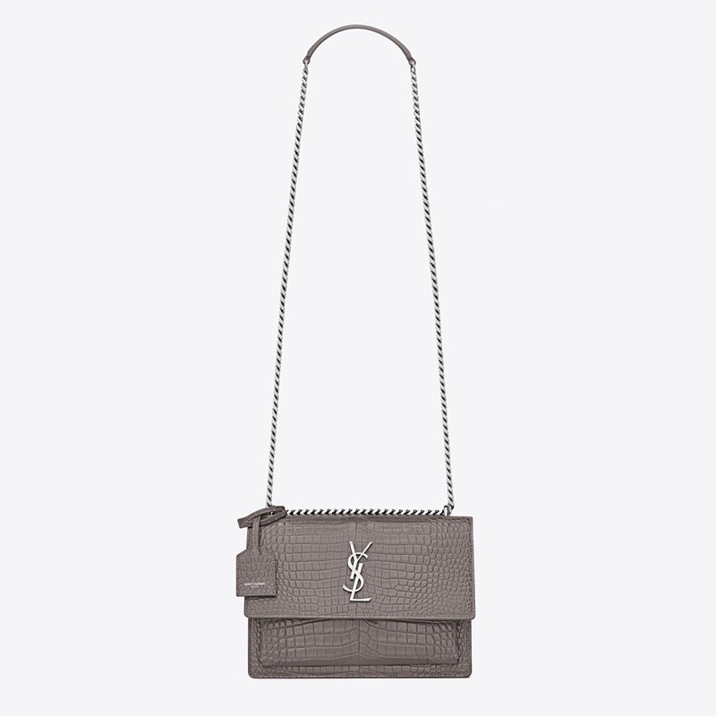 Saint Laurent Sunset Medium In Crocodile Embossed Shiny Leather