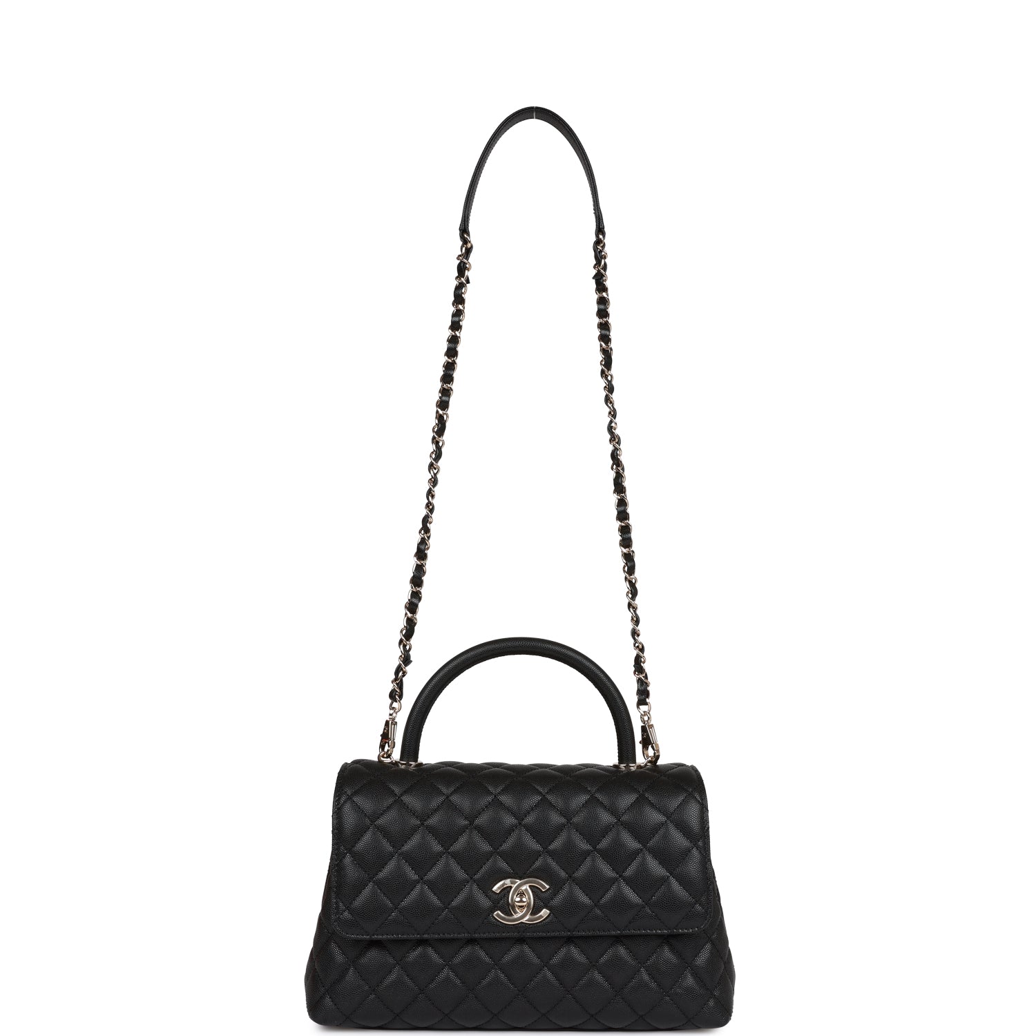 Chanel Small Coco Handle Flap Bag Black Caviar Light Gold Hardware