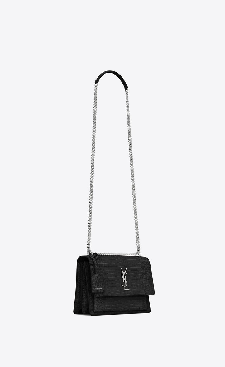 Saint Laurent Sunset Medium In Crocodile Embossed Shiny Leather