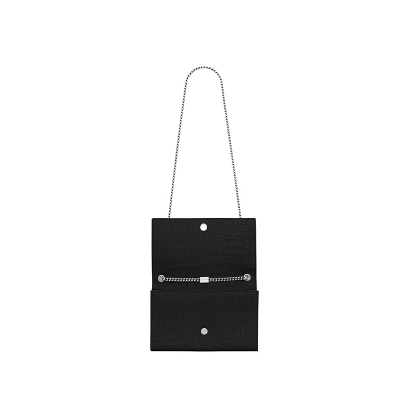 Saint Laurent Medium Kate Tassel Chain Bag In Black Crocodile Em