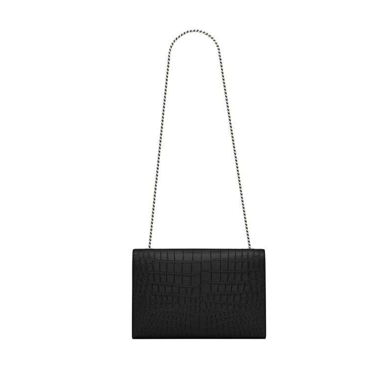 Saint Laurent Large Kate Chain Bag In Black Crocodile Embossed L
