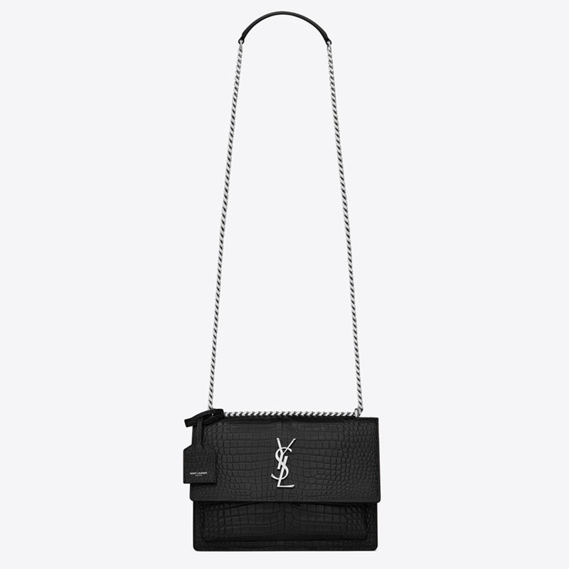 Saint Laurent Sunset Medium In Crocodile Embossed Shiny Leather