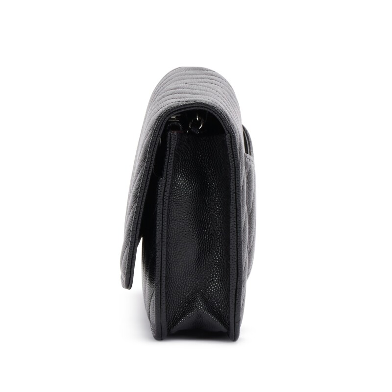 Black Caviar Chevron Wallet On Chain Silver Hardware