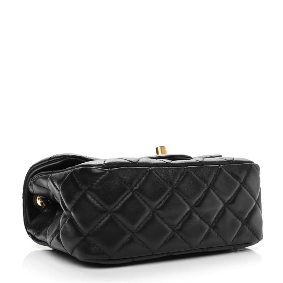 Lambskin Quilted CC Pearl Crush Mini Flap Black