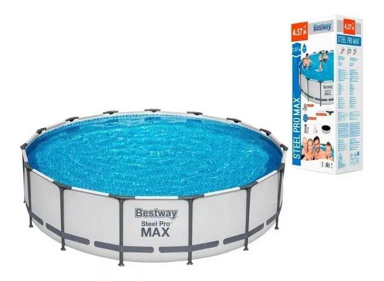Piscina Bestway 56686 de estructura redonda, capacidad 14970 litros, largo 4,57m x ancho 4,57m, diámetro 4,57m